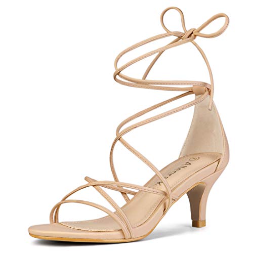 Allegra K Damen Riemchensandalen mit Kätzchenabsatz zum Schnüren, nude, 38 EU von Allegra K