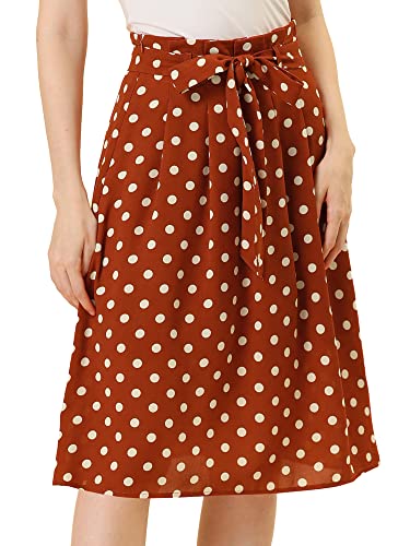 Allegra K Damen Rock A Linie Bindegürtel Polka Dots Midirock Ziegelrot XL von Allegra K