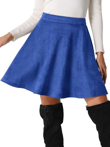 Allegra K Damen Rock A-Linie Flare Wildlederimitat Kurz Minirock Königsblau XS von Allegra K
