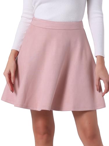 Allegra K Damen Rock A-Linie Flare Wildlederimitat Kurz Minirock Rosa XL von Allegra K