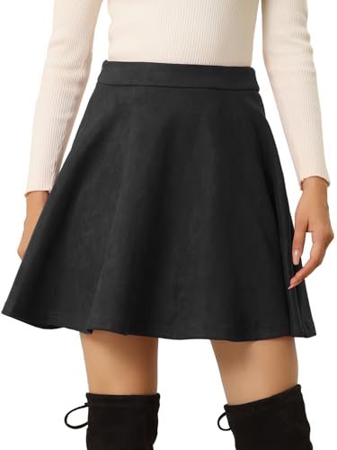 Allegra K Damen Rock A-Linie Flare Wildlederimitat Kurz Minirock Schwarz S von Allegra K