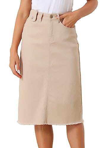 Allegra K Damen Hohe Taille Denim Rock Taschen Knielang Jeansrock Midirock Aprikose S von Allegra K