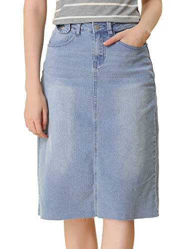 Allegra K Damen Hohe Taille Denim Rock Taschen Knielang Jeansrock Midirock Hellblau XL von Allegra K