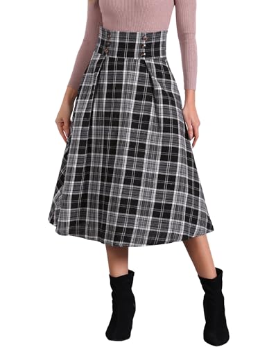 Allegra K Damen Rock Plaid Hohe Elastische Taille Vintage Herbst Winter A-Linie Kariert Midirock Schwarz XL Allegra K Damen Rock Plaid Hohe Elastische Taille Vintage Herbst Winter A-Linie Kariert Midirock Schwarz XL von Allegra K