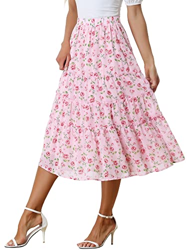 Allegra K Damen A Linie Chiffon Ruffle Blumen Maxirock Rock Rosa Blumen XS von Allegra K