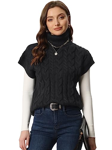 Allegra K Damen Rollkragen Weste Ärmellos Einfarbiger Strickpullover Lässiger Winter Pullover Schwarz L von Allegra K