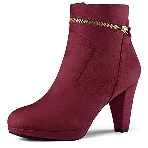 Allegra K Damen Round Toe Ankle Mid Heel Stiefel, Burgunder, 39 EU von Allegra K