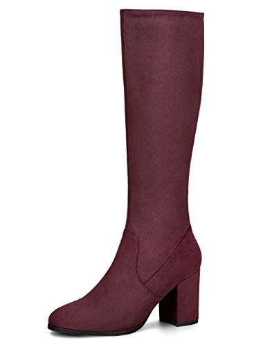 Allegra K Damen Round Toe Reißverschluss Blockabsatz Kniehohe Boots Stiefel Burgundy 37 von Allegra K