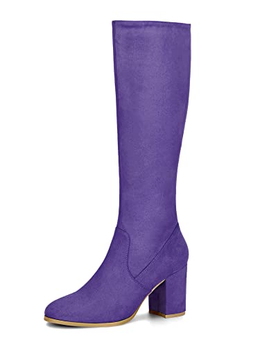 Allegra K Damen Round Toe Reißverschluss Blockabsatz Kniehohe Boots Stiefel Lila 37 von Allegra K