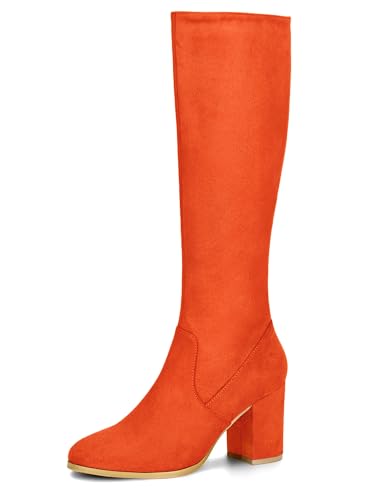 Allegra K Damen Round Toe Reißverschluss Blockabsatz Kniehohe Boots Stiefel Orange 38 von Allegra K