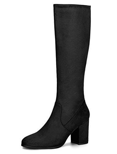 Allegra K Damen Round Toe Reißverschluss Blockabsatz Kniehohe Boots Stiefel Schwarz 37 von Allegra K