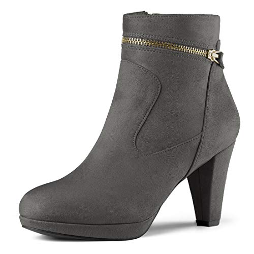 Allegra K Damen Round Toe Slip On Zip Blockabsatz Ankle Boots Stiefel Grau 38 von Allegra K