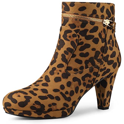 Allegra K Damen Round Toe Slip On Zip Blockabsatz Ankle Boots Stiefel Leopard 38 von Allegra K