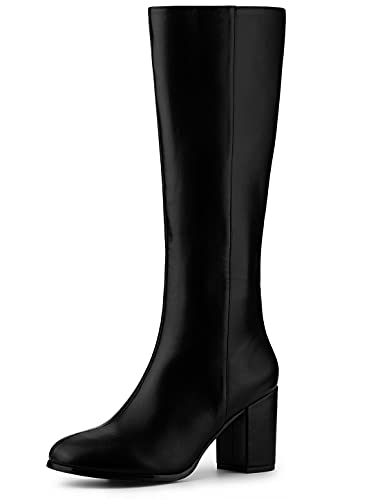 Allegra K Damen Round Toe Zip Kniehohe Stiefel mit Blockabsatz Schwarz 39 von Allegra K