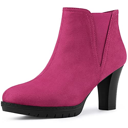 Allegra K Damen Runde Zehe Block Heels Chelsea Stiefeletten, Knallpink (Hot Pink), 39 EU von Allegra K