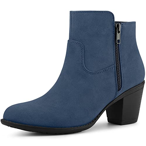 Allegra K Damen Runde Zehe Reißverschluss Westernabsatz Ankle Boots Stiefel Dunkelblau 39 von Allegra K