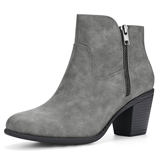 Allegra K Damen Runde Zehe Reißverschluss Westernabsatz Ankle Boots Stiefel Grau 40 von Allegra K