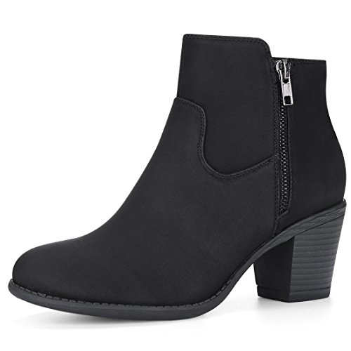 Allegra K Damen Runde Zehe Reißverschluss Westernabsatz Ankle Boots Stiefel Schwarz 40 von Allegra K