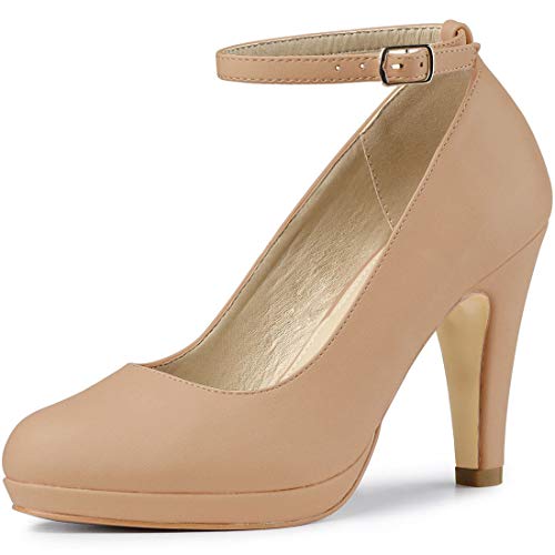 Allegra K Damen Runde Zehe Stiletto Absatz Knöchelriemen Pumps, Nude, 39 EU von Allegra K