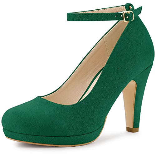Allegra K Damen Runde Zehe Stiletto Absatz Knöchelriemen Pumps, grün, 38 EU von Allegra K