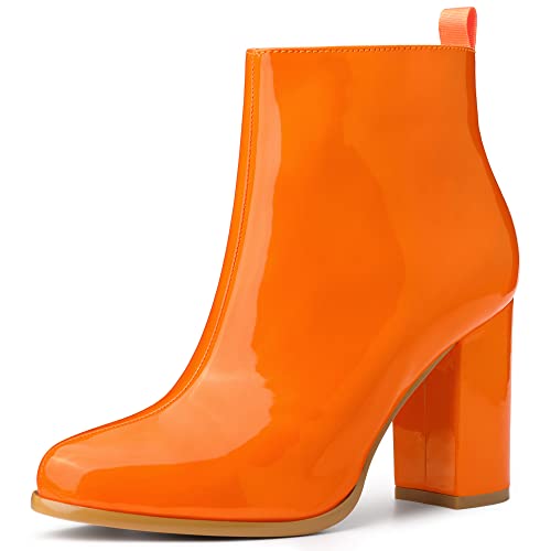 Allegra K Damen Runde Zehenpartie Reißverschluss Chunky Heels Stiefeletten, Orange, 38 EU von Allegra K