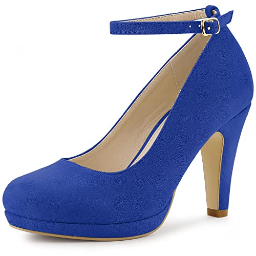 Allegra K Damen Runde Zehenpartie Stiletto-Ferse Knöchelriemen Pumps, Dunkelblau, 39 EU von Allegra K