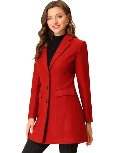Allegra K Lange Winterjacke für Damen, einreihiger langer Mantel, Cabanjacke, Rot/Ausflug, einfarbig (Getaway Solids), S von Allegra K