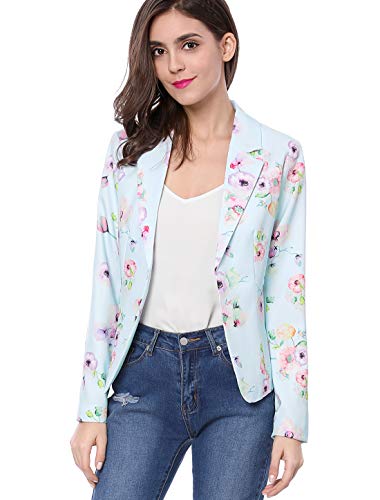 Allegra K Damen Sakko Langarm Gekerbter Kragen Elegant Offen Blazer Jacke Blau-Blumig M von Allegra K
