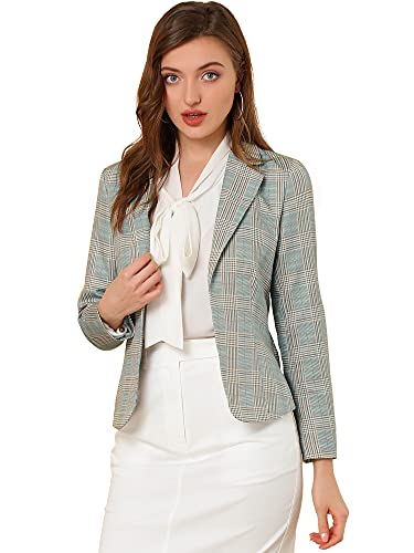 Allegra K Damen Sakko Langarm Gekerbter Kragen Elegant Offen Blazer Jacke Grau-kariert XS von Allegra K