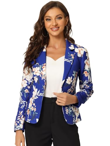 Allegra K Damen Sakko Langarm Gekerbter Kragen Elegant Offen Blazer Jacke Königsblau M von Allegra K