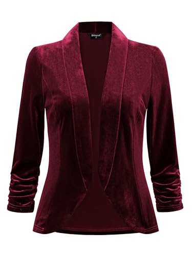 Allegra K Damen Samt Blazer Langarm Reverskragen Vorne Offen Velvet Jacke Weinrot XS von Allegra K