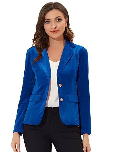 Allegra K Damen Samt Blazer Vintage gekerbtes Revers Knopfleiste vorne Arbeitsanzug Jacke, königsblau, 44 von Allegra K