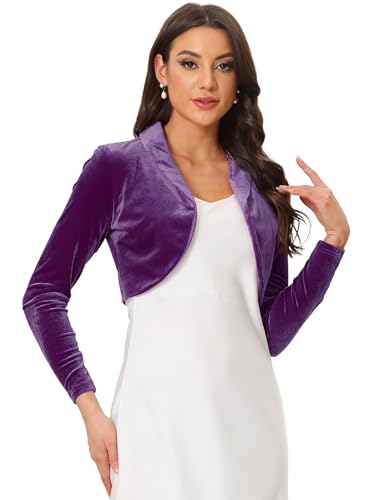 Allegra K Damen Samt Bolero Cocktail Offen Vorderseite Velvet Crop Jacke Elegant Festlich Shrug Lila XS von Allegra K