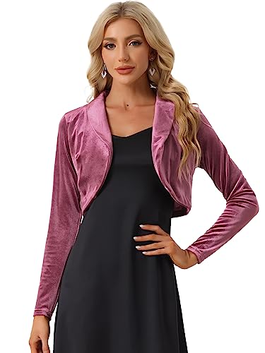 Allegra K Damen Samt Bolero Cocktail Offen Vorderseite Velvet Crop Jacke Elegant Festlich Shrug Violett L von Allegra K