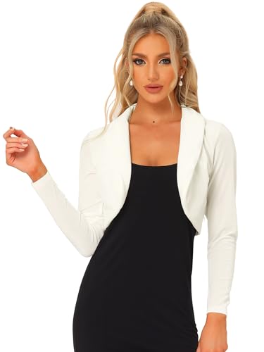 Allegra K Damen Samt Bolero Cocktail Offen Vorderseite Velvet Crop Jacke Elegant Shrug Reisweiß S von Allegra K