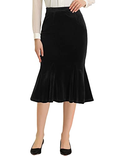 Allegra K Damen Samt Feminin Retro Bodycon Elastisch Fischschwanz Midi Minirock Rock Schwarz XL von Allegra K