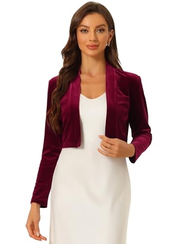 Allegra K Damen Samt Bolero Langarm Shrug Offen Vorderseite Velvet Kurz Jacke Dunkel Rot L von Allegra K