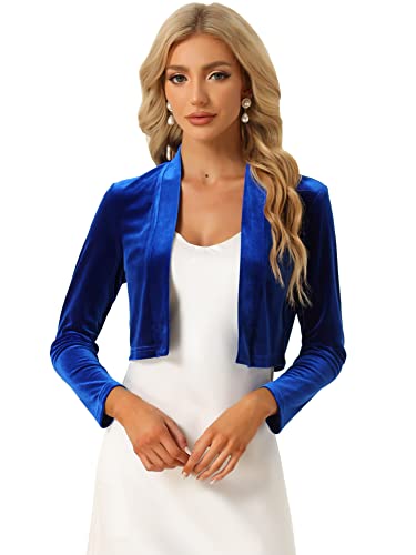 Allegra K Damen Samt Bolero Langarm Shrug Offen Vorderseite Velvet Kurz Jacke Königsblau S von Allegra K