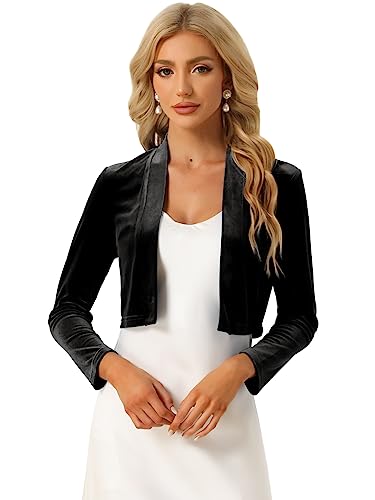 Allegra K Damen Samt Bolero Langarm Shrug Offen Vorderseite Velvet Kurz Jacke Schwarz L von Allegra K