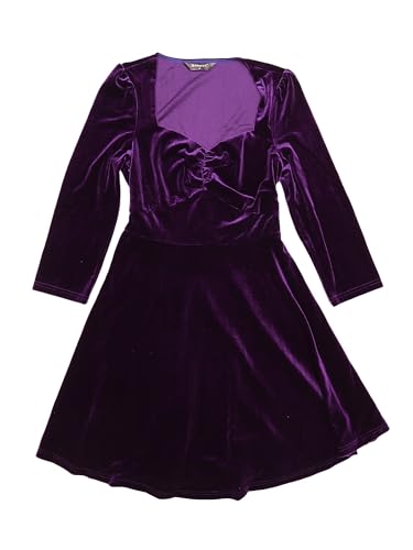 Allegra K Damen Samtkleid 3/4 Ärmel Eckiger Ausschnitt Elegant Plissee Velvet Kleid Dunkellila S von Allegra K