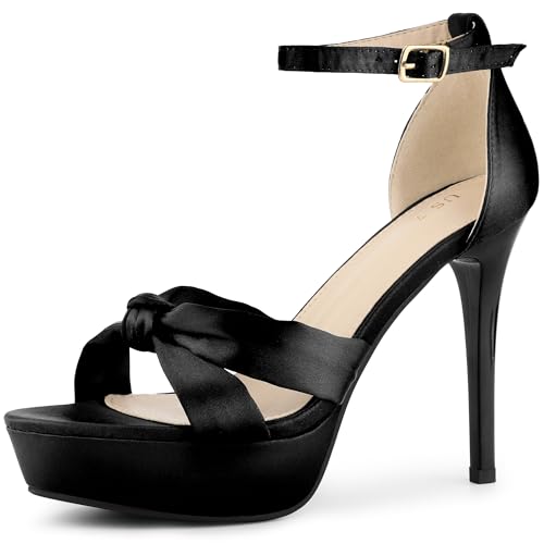 Allegra K Damen-Sandalen aus Satin mit Twist-Knoten-Plateau und kontrastierendem Stiletto-Absatz Schwarz 39 Allegra K Damen-Sandalen aus Satin mit Twist-Knoten-Plateau und kontrastierendem Stiletto-Absatz Schwarz 39 von Allegra K