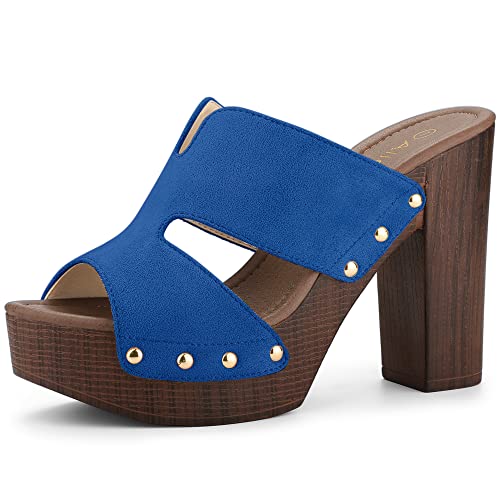 Allegra K Damen-Sandalen aus Wildlederimitat mit hohem Blockabsatz und hohem Blockabsatz Tiefes Blau 37 von Allegra K