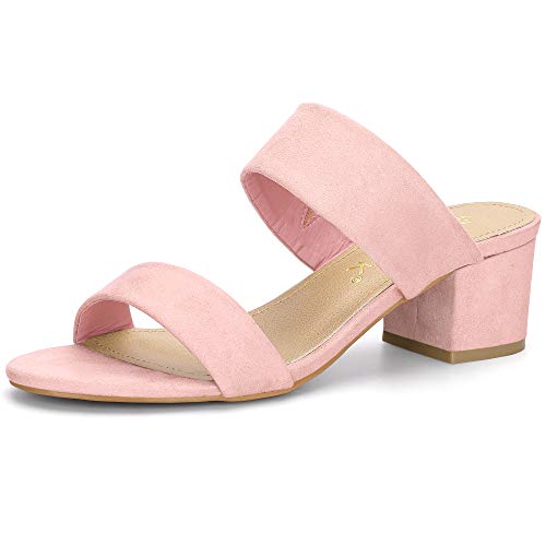 Allegra K Damen-Sandalen mit Blockabsatz und zwei Riemen Rosa 40 von Allegra K