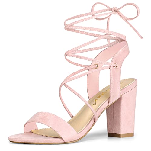 Allegra K Damen-Sandalen mit Blockabsatz zum Schnüren Rosa 40 von Allegra K