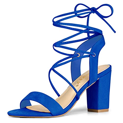 Allegra K Damen-Sandalen mit Blockabsatz zum Schnüren Tiefes Blau 41 von Allegra K