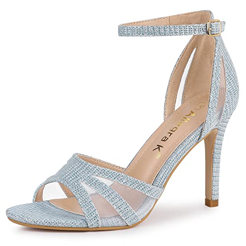 Allegra K Damen-Sandalen mit Glitzer-Knöchelriemen und Stiletto-Absatz Blau 38 von Allegra K