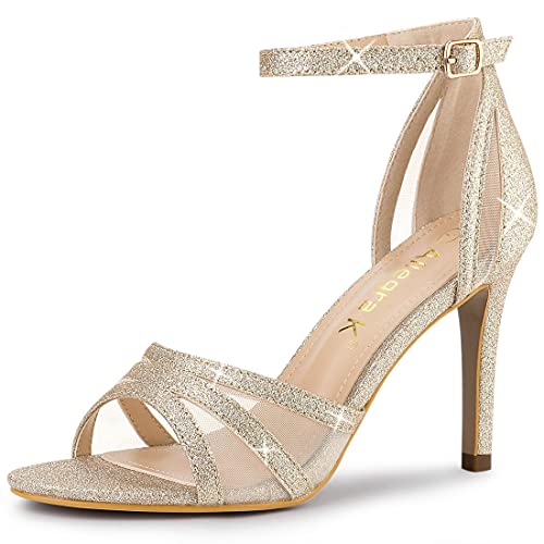 Allegra K Damen-Sandalen mit Glitzer-Knöchelriemen und Stiletto-Absatz Gold 40 von Allegra K