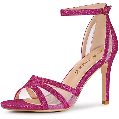 Allegra K Damen-Sandalen mit Glitzer-Knöchelriemen und Stiletto-Absatz Pink 39.5 von Allegra K