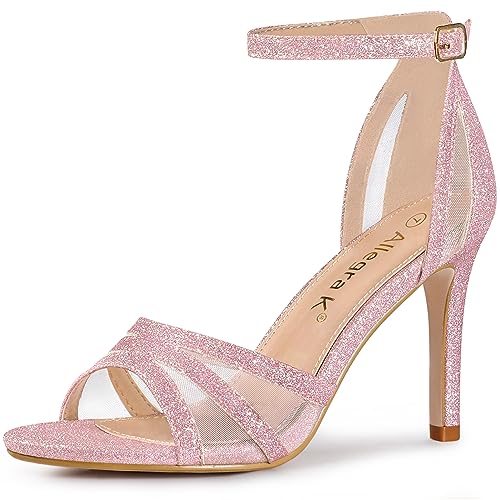 Allegra K Damen-Sandalen mit Glitzer-Knöchelriemen und Stiletto-Absatz Rosa 39 von Allegra K