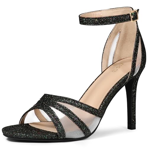 Allegra K Damen-Sandalen mit Glitzer-Knöchelriemen und Stiletto-Absatz Schwarz 40 von Allegra K